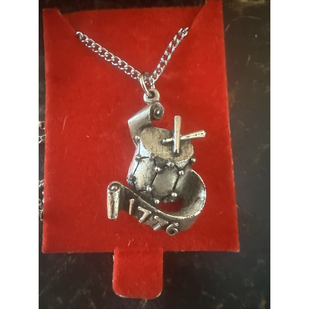 Vintage 1776 Bicentennial Liberty Bell Pewter Tone 16" Necklace & pendant